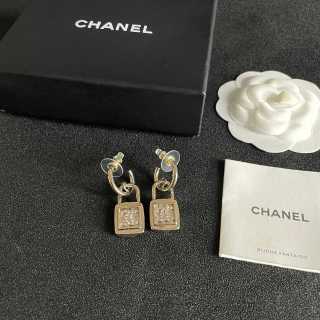 CHANEL Lock Charm Geometric Hoop Earrings