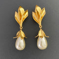 YSL Golden Leaf Pearl Drop Earrings