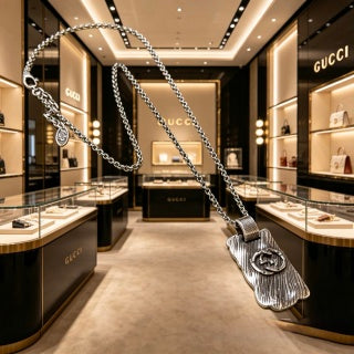 Gucci Interlocking G Winged Skull Pendant Necklace