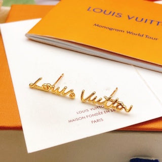 Louis Vuitton Signature Script Letter Stud Earrings