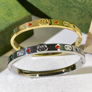 Gucci GG Colored Crystal Rivet Cuff Bracelet