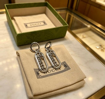 Gucci GG Oval Script Drop Earrings