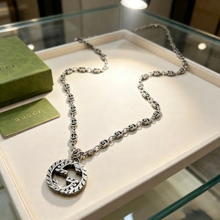 Gucci GG Interlocking Medallion Silver Chain Necklace